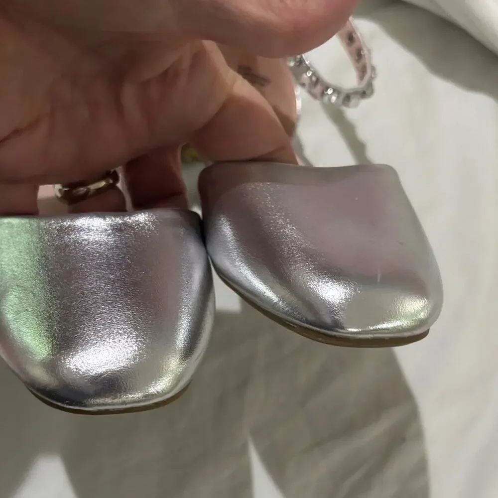 Steve Madden 2 Silver Flats with Embellished Straps flats nwt